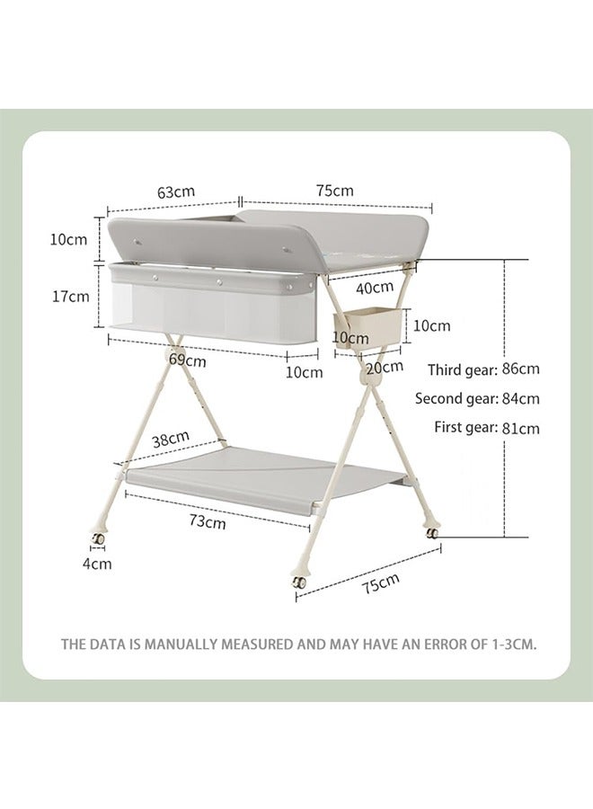 Portable Baby Changing Table Dresser, Foldable Changing Table with Wheels, Bottom Rack, Side Basket and Clothes Rail, Newborns & Infant Care Massage (Grey) - Image 2