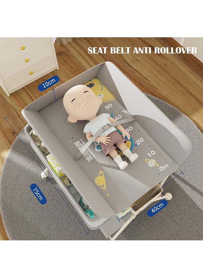 Portable Baby Changing Table Dresser, Foldable Changing Table with Wheels, Bottom Rack, Side Basket and Clothes Rail, Newborns & Infant Care Massage (Grey) - Image 4