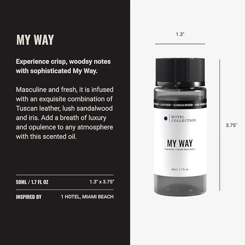Hotel Collection  My Way Fragrance Oil Blend - Hotel Inspired for Luxury Essential Oil Diffusers - Aromatherapy Scent Diffuser Oil - Leather, Sandalwood, and Amber - 50 mL, 1.7 fl oz  | Best Price UAE
