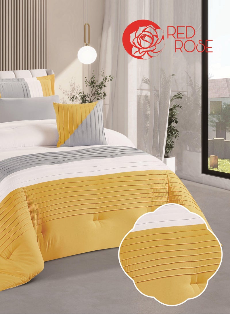 Red Rose 7 Pieces Comforter Microfiber Set King Size with Modern Striped Design and Embroidery 240*260 cm - Image 2
