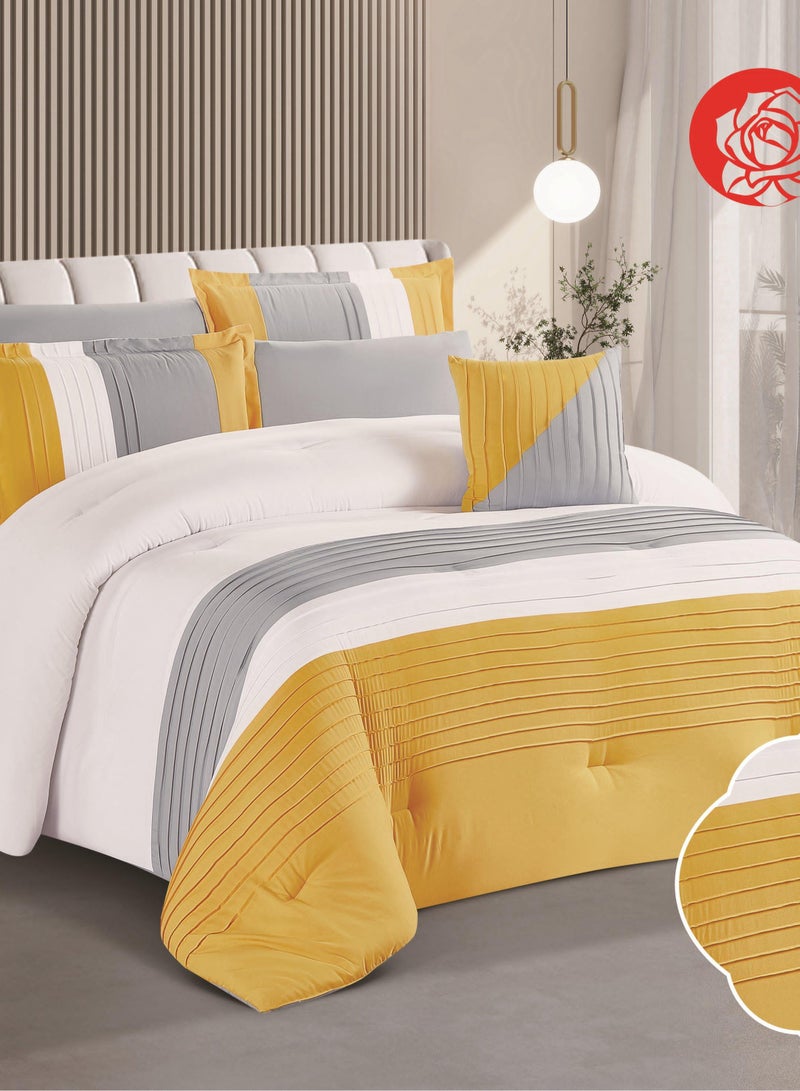 Red Rose 7 Pieces Comforter Microfiber Set King Size with Modern Striped Design and Embroidery 240*260 cm - Image 3