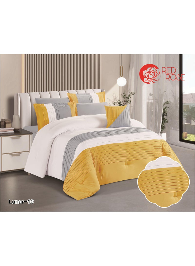 Red Rose 7 Pieces Comforter Microfiber Set King Size with Modern Striped Design and Embroidery 240*260 cm - Image 1