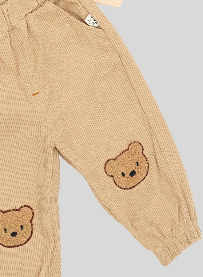 بيبي كلو Green Striped Bear Tee With Corduroy Pants