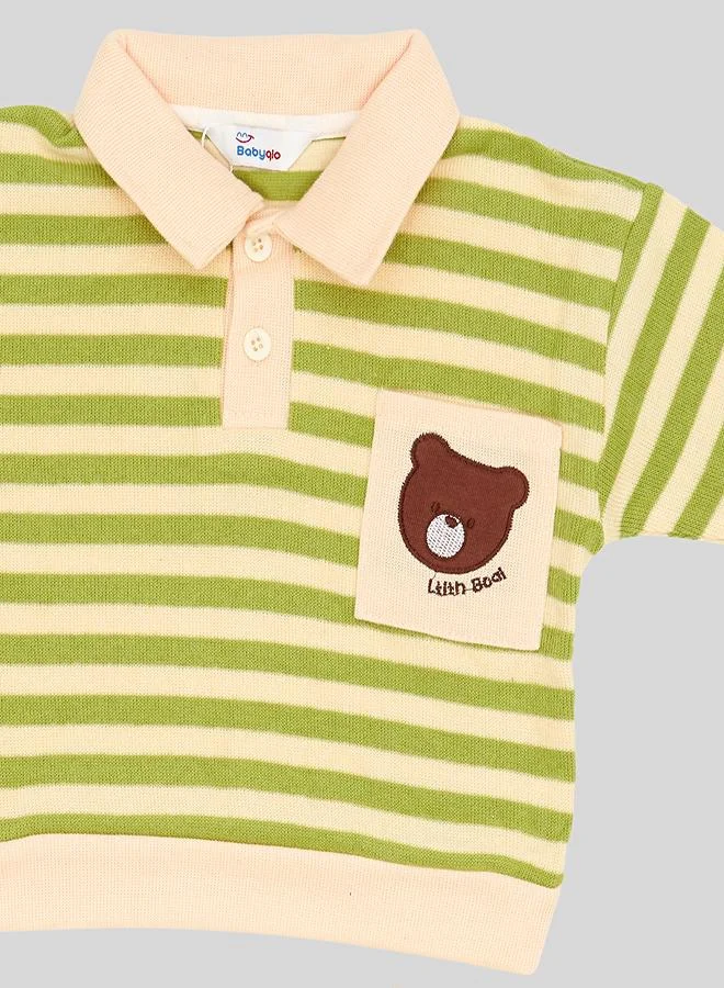 بيبي كلو Green Striped Bear Tee With Corduroy Pants