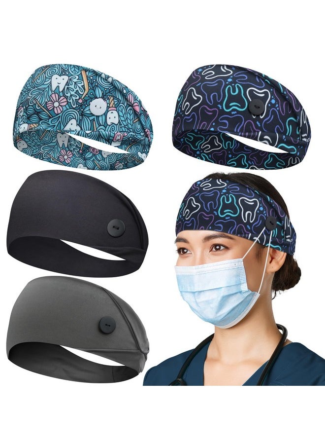 ABAMERICA Headbands With Button For Mask Wide Nurses Headbands Non Slip Elastic Ear Protection For Women Men Doctors Sweatband Headband  - Image 1