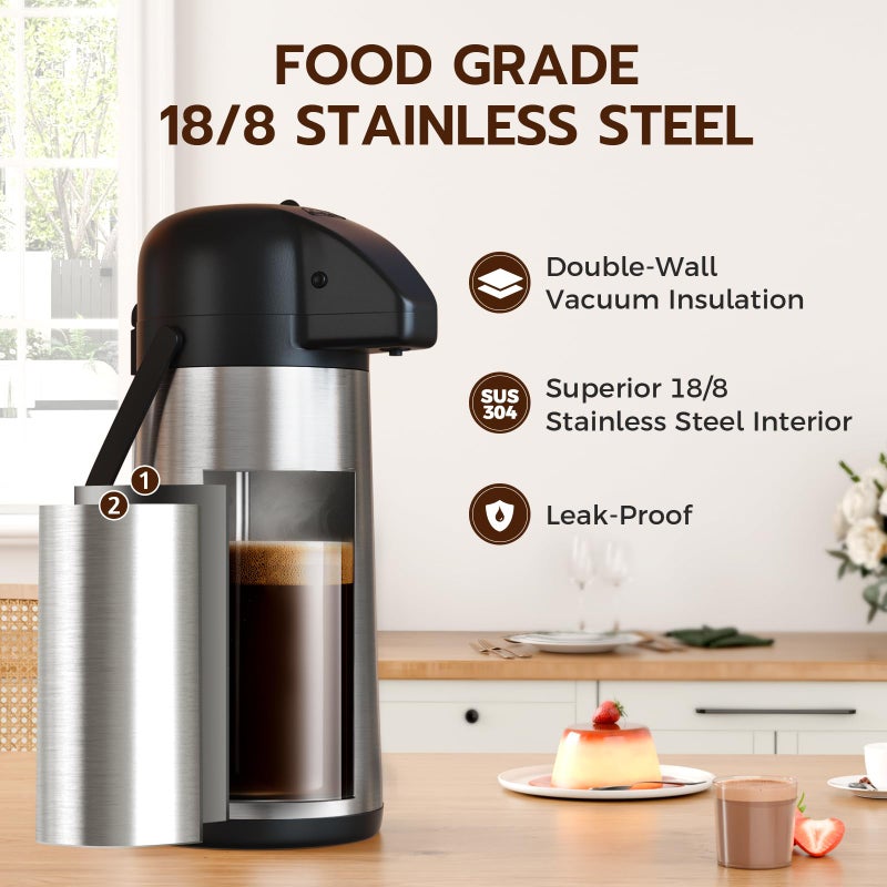 Gezoss Coffee Carafe for Keeping Hot - Gezoss 102OZ / 3L Airpot Coffee Dispenser with Pump - Large Coffee Carafe for Hot Drinks Tea Liquid - Insulated Stainless Steel Hot Water Beverage Urn for Parties - Image 2