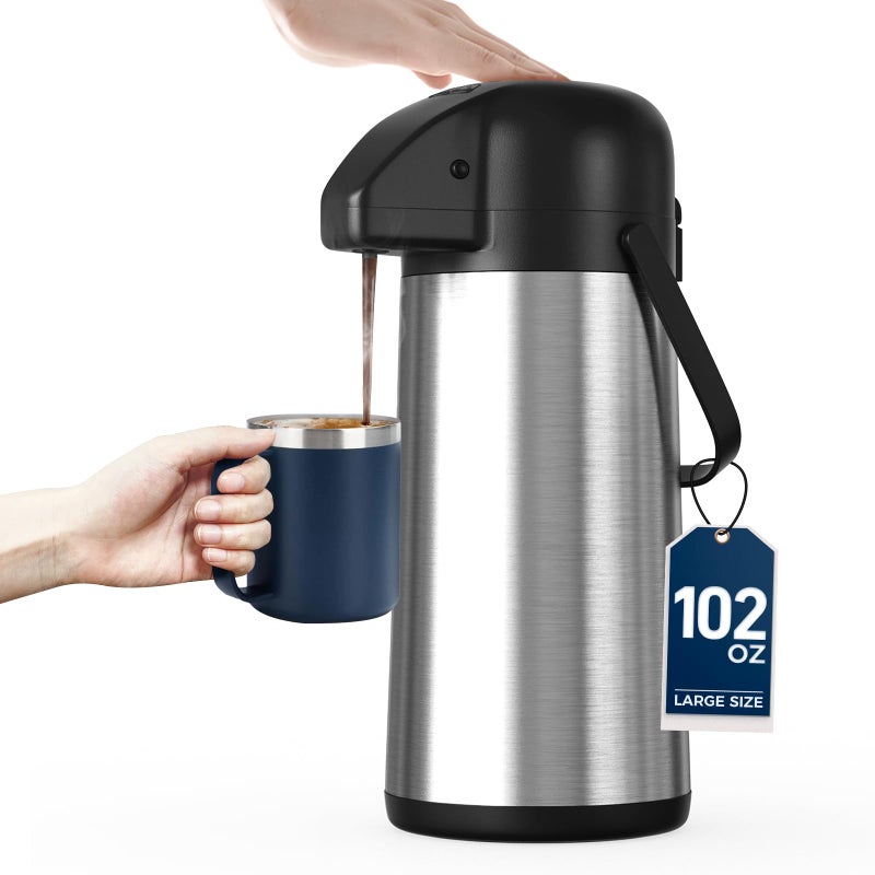Gezoss Coffee Carafe for Keeping Hot - Gezoss 102OZ / 3L Airpot Coffee Dispenser with Pump - Large Coffee Carafe for Hot Drinks Tea Liquid - Insulated Stainless Steel Hot Water Beverage Urn for Parties - Image 1