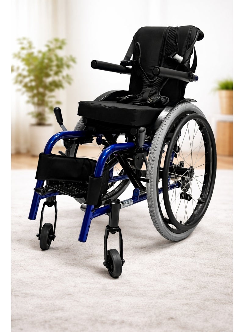 Gilani Mobility Children Manual Wheelchair with Safety Harness Support and Adjustable Seat Width 76X39X90 - Image 1