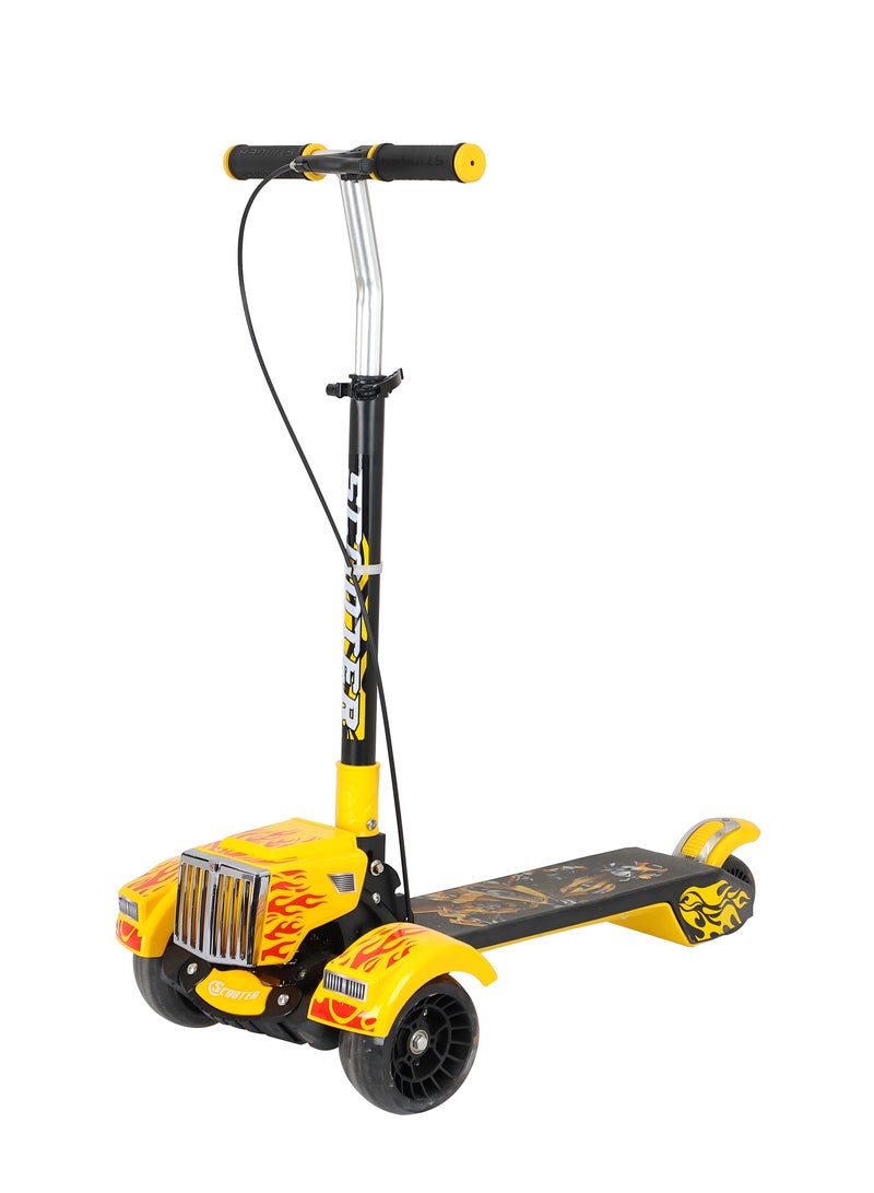Scooter  Yellow 3-Wheel Kids Scooter with Flame Design & LED Wheels – Adjustable & Foldable for Boys & Girls - Image 1