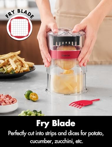 Geedel French Fry Cutter Professional Home Style Onion Chopper Vegetable Chopper Dicer Manual Easy to Clean Ultra Sharp Blades ThickStrip Fry Cutter Apple Slicer and Corer 3 Blades - Image 3