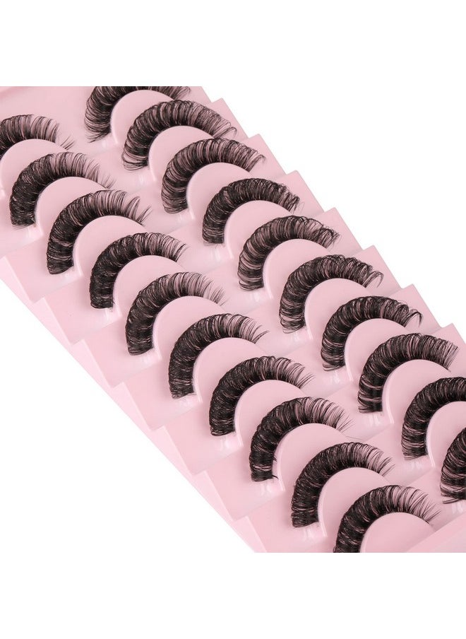 Newcally - Lashes Nautral Look False Eyelashes Russian Strip Lashes Mink Wispy Fluffy Lashes Pack D Curl Thick Full Volume Cat Eye Lashes Look Like Extensions 10 Pairs - Image 1