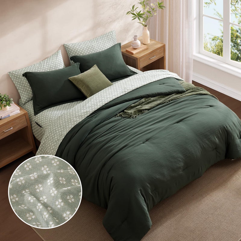 Monbix Queen Comforter Set - 7 Pieces Deep Forest Prewashed Bed in a Bag Queen Bedding Sets with Comforters, All Seasons Ultra Soft Comforter Bed Set with Sheets,Pillowcases & Shams - Image 3