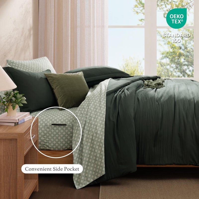 Monbix Queen Comforter Set - 7 Pieces Deep Forest Prewashed Bed in a Bag Queen Bedding Sets with Comforters, All Seasons Ultra Soft Comforter Bed Set with Sheets,Pillowcases & Shams - Image 5