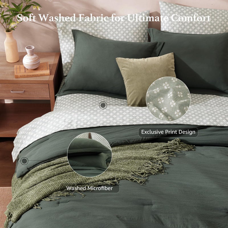 Monbix Queen Comforter Set - 7 Pieces Deep Forest Prewashed Bed in a Bag Queen Bedding Sets with Comforters, All Seasons Ultra Soft Comforter Bed Set with Sheets,Pillowcases & Shams - Image 4