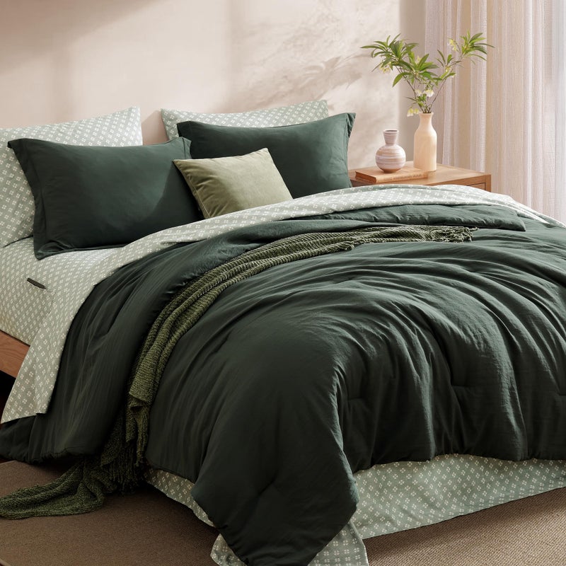 Monbix Queen Comforter Set - 7 Pieces Deep Forest Prewashed Bed in a Bag Queen Bedding Sets with Comforters, All Seasons Ultra Soft Comforter Bed Set with Sheets,Pillowcases & Shams - Image 2
