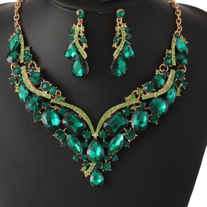 European and American Retro Royal Necklace, Earrings, and Bracelet Set - Elegant Crystal Jewelry for Weddings and Banquets