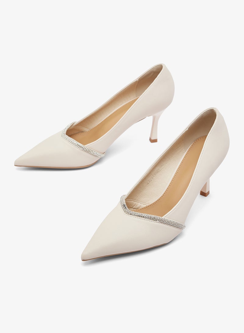 ELLA Silver Sparkle Detail Mid Heel Pumps - Image 4