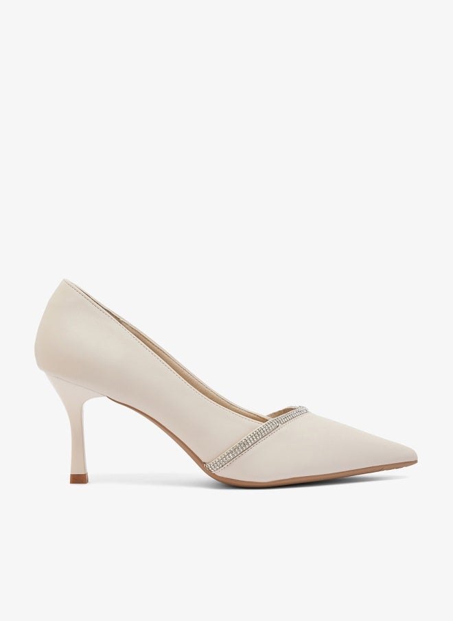 ELLA Silver Sparkle Detail Mid Heel Pumps - Image 1