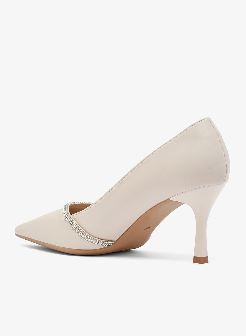 ELLA Silver Sparkle Detail Mid Heel Pumps - Image 3