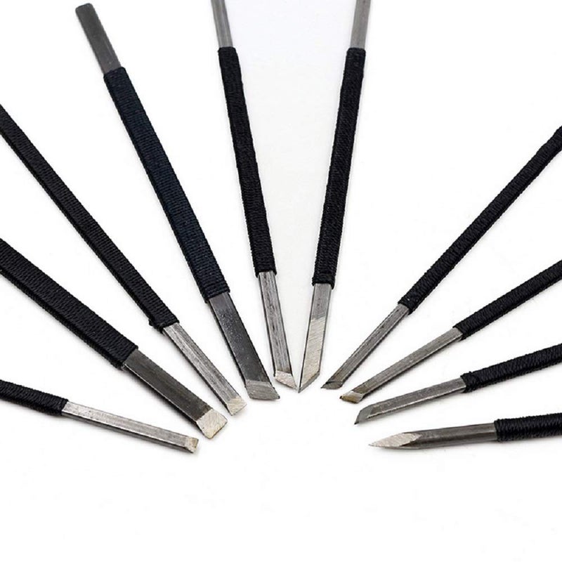 Toolso High Carbon Steel 10pcs Stone Carving Chisels/Knives Kits with Alloy Steel Handle