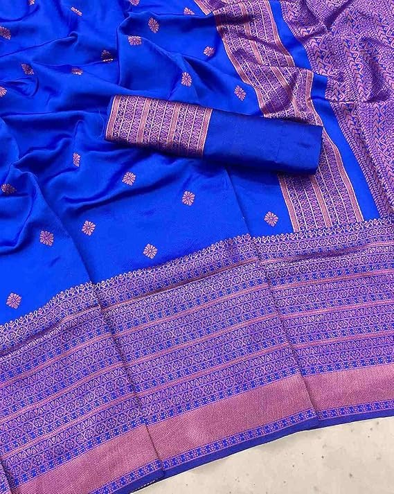 C J Enterprise Women's Banarasi Saree Pure Kanjivaram Silk Saree Soft Design Wear Pattu Sarees Latest Cotton With Blouse Piece Kanchipuram for Wedding sadi new ladies 2025 (Diamond-Butti) (Royal-Blue) - Image 5