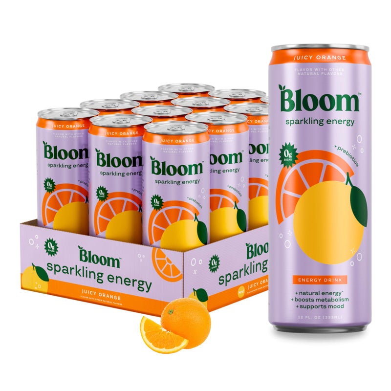 Bloom Nutrition مشروب الطاقة الفوار من بلوم للتغذية كافيين طبيعي بدون سكر 180 ملغ كافيين غني بمضادات الأكسدة مع مستخلص حبوب القهوة الخضراء ومستخلص الشاي الأخضر بروبيوتيك برائحة البرتقال 12 أونصة 12 عبوة - Image 3