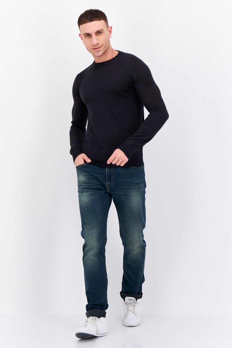 Sorbino Men Crew Neck Long Sleeves Heather Sweatshirt, Navy - Image 4