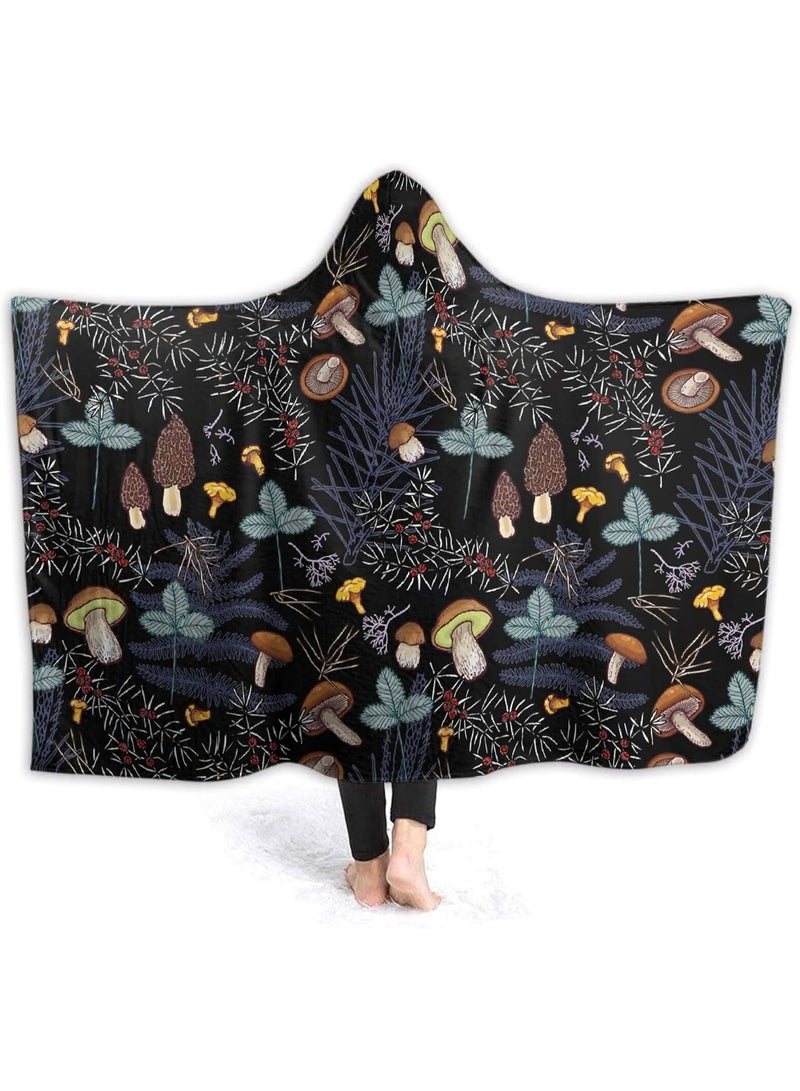 ARTIEMASTER Mushroom Hooded Blanket Mushrooms Gifts for Women Soft Fleece Flannel Dark Wild Forest Mushrooms Throw Wearable Blanket All Season Plant Blankets for Bed Decorative 60"x50" for Teens - Image 1