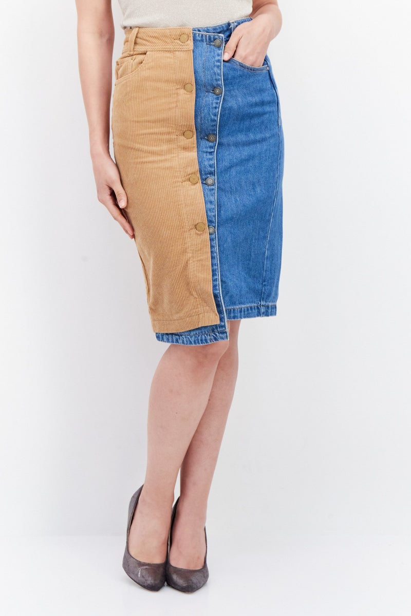 ONLY Women Two-Tone Midi Skirt, Brown - Image 1