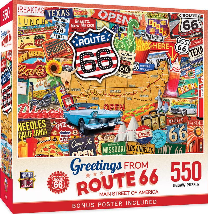 MasterPieces 550 Piece Jigsaw Puzzle for Adults and Family - Greetings from Route 66-18"x24" - Image 1