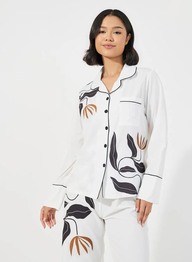 Styli Floral Print Long Sleeves Shirt & Pants Pyjama Set