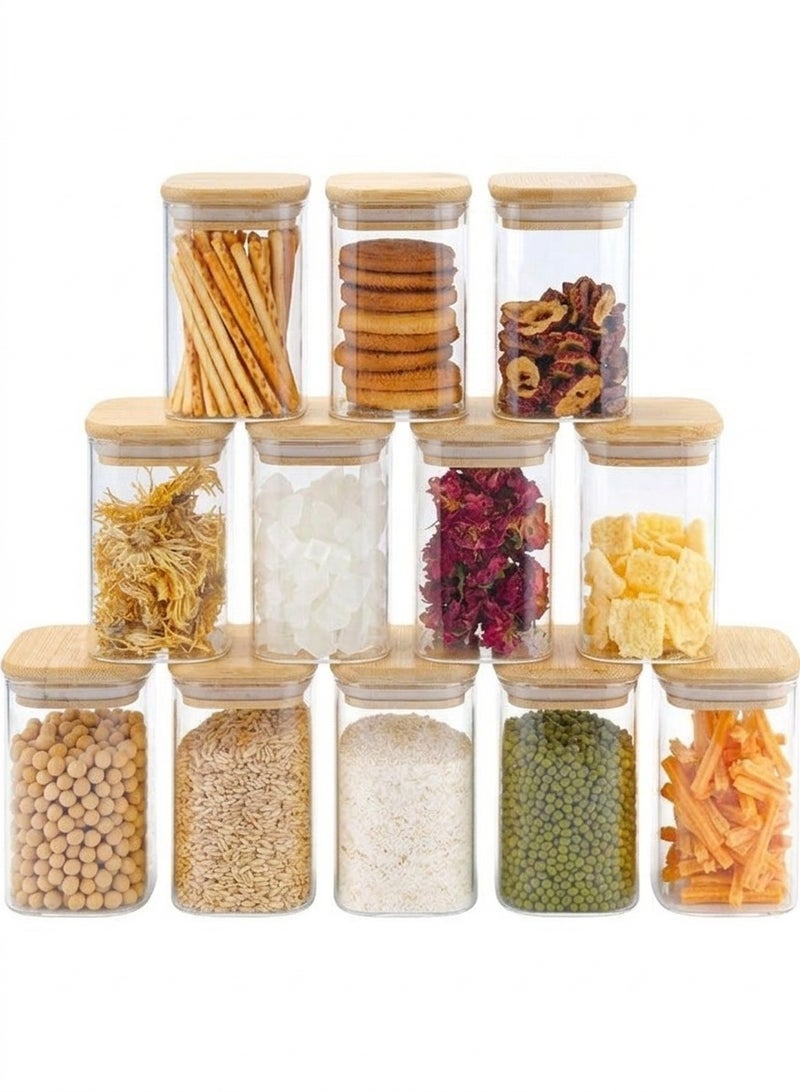 FALMER Set of 12 200ml glass storage jars with lids for storing spices, coffee, tea, cookies, nuts and seasonings. - Image 1