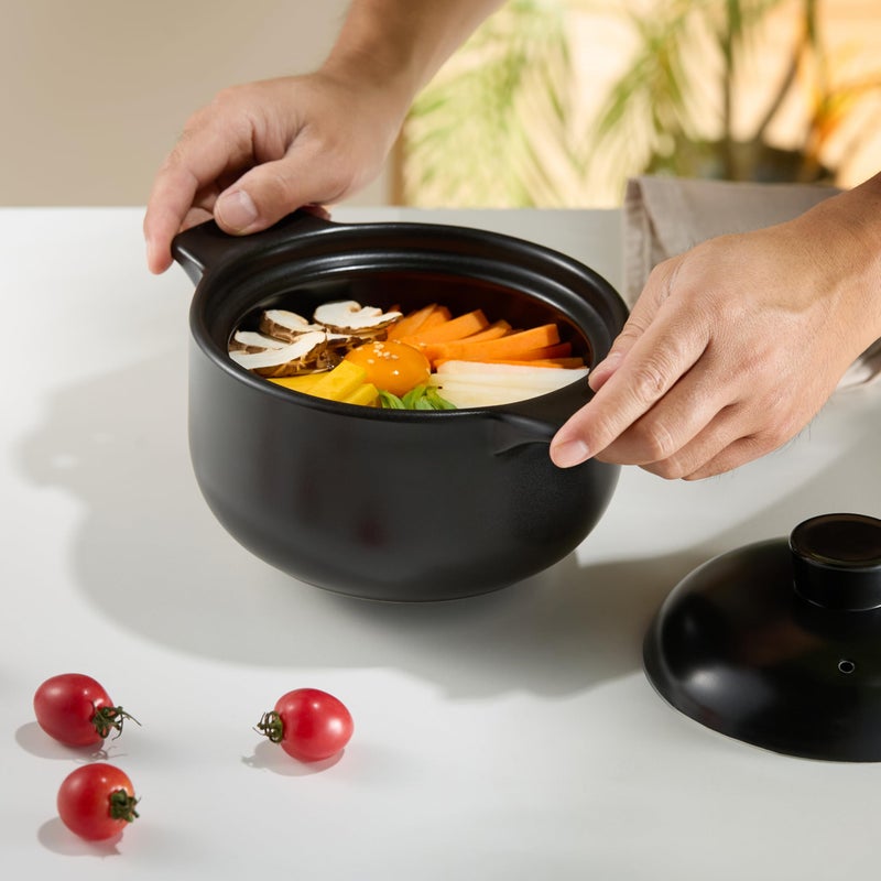 Kook Korean Dolsot Pot Set, Bowl with Lid, for Cooking Bibimbap, Kimchi, Hot Pot, Soups and Stews, Oven and Dishwasher Safe, 38 oz, Black - Image 2