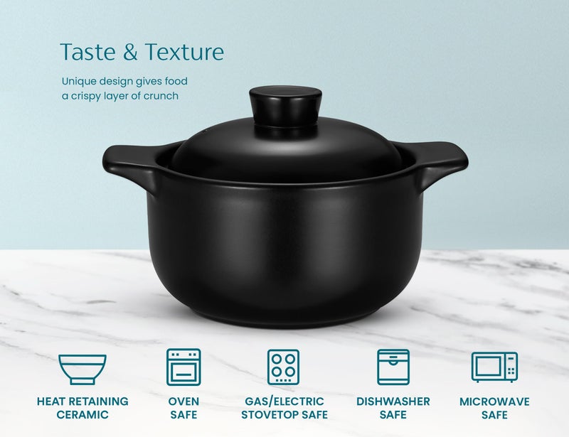 Kook Korean Dolsot Pot Set, Bowl with Lid, for Cooking Bibimbap, Kimchi, Hot Pot, Soups and Stews, Oven and Dishwasher Safe, 38 oz, Black - Image 5