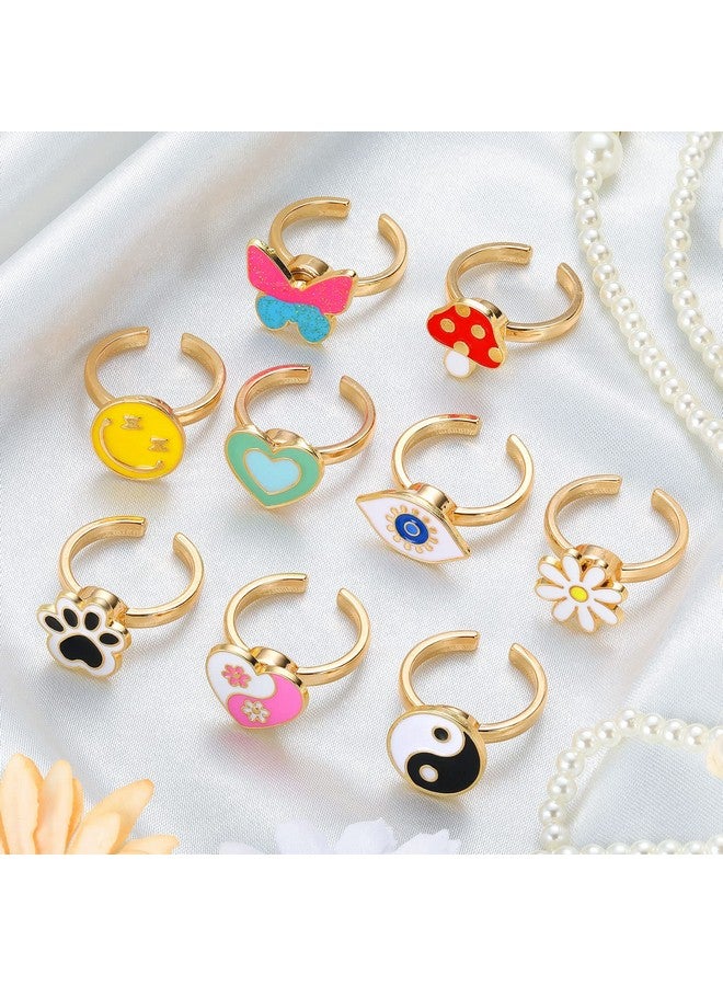 Sureio 9 Pieces Fidget Anxiety Rings Rotatable Open Ring Set Cute Spinner Rings For Anxiety Stackable Rotating Rings Calming Worry Adjustable Rings For Women Ladies Mood Relieve Stress (Cartoon Style)… - Image 5