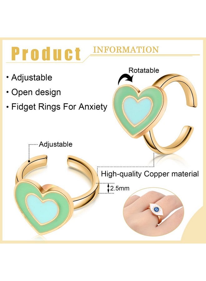 Sureio 9 Pieces Fidget Anxiety Rings Rotatable Open Ring Set Cute Spinner Rings For Anxiety Stackable Rotating Rings Calming Worry Adjustable Rings For Women Ladies Mood Relieve Stress (Cartoon Style)… - Image 2