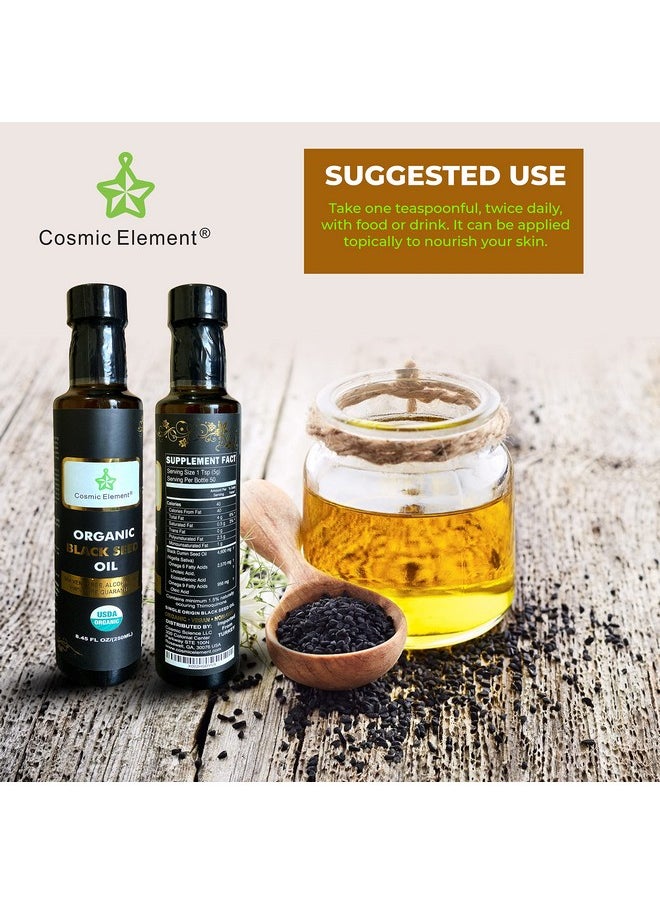 cosmic element - Usda Organic Black Seed Oil 8.4 Fl Oz Certified 100% Virgin Cold Pressed Glass Bottle Omega 3 6 9 Nigella Sativa Black Cumin Antioxidant For Immune Support Joints Digestion Hair & Skin - Image 1
