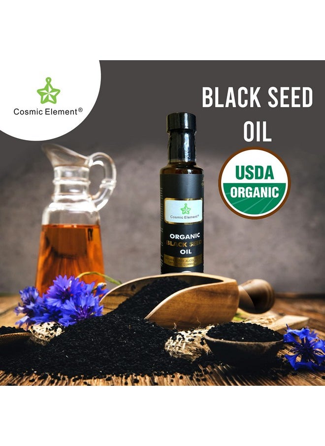 cosmic element - Usda Organic Black Seed Oil 8.4 Fl Oz Certified 100% Virgin Cold Pressed Glass Bottle Omega 3 6 9 Nigella Sativa Black Cumin Antioxidant For Immune Support Joints Digestion Hair & Skin - Image 1