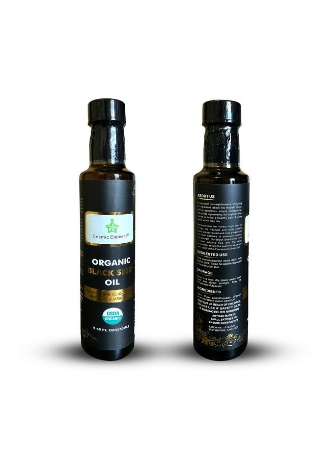 cosmic element - Usda Organic Black Seed Oil 8.4 Fl Oz Certified 100% Virgin Cold Pressed Glass Bottle Omega 3 6 9 Nigella Sativa Black Cumin Antioxidant For Immune Support Joints Digestion Hair & Skin - Image 1