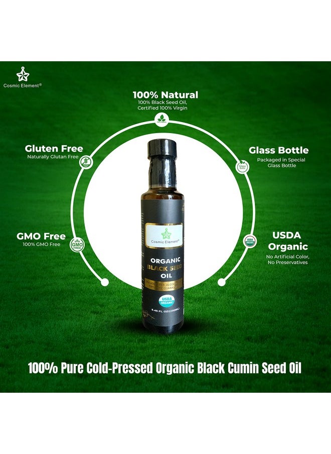 cosmic element - Usda Organic Black Seed Oil 8.4 Fl Oz Certified 100% Virgin Cold Pressed Glass Bottle Omega 3 6 9 Nigella Sativa Black Cumin Antioxidant For Immune Support Joints Digestion Hair & Skin - Image 1