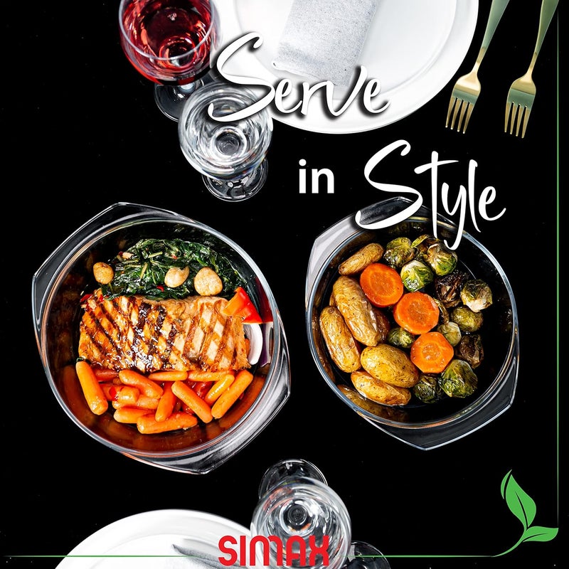 SIMAX Casserole Dish Set, Set of 2 Casserole Dish with Lid, Round Glass Cookware, Borosilicate Glass, Made In Europe 1 Qt and 1.5 Qt Baking Dishes - Image 3