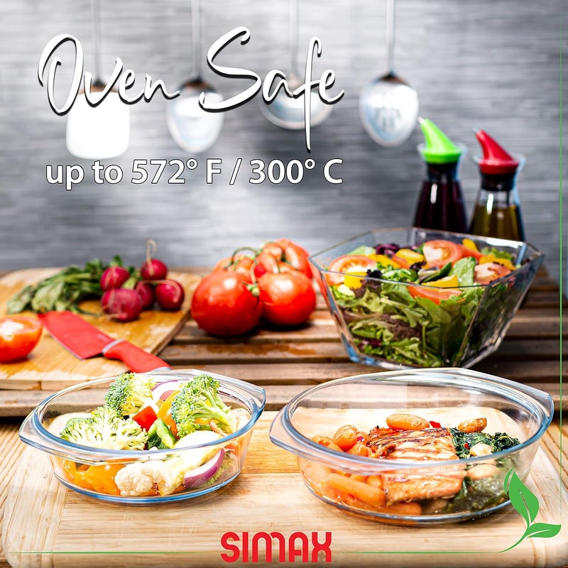 SIMAX Casserole Dish Set, Set of 2 Casserole Dish with Lid, Round Glass Cookware, Borosilicate Glass, Made In Europe 1 Qt and 1.5 Qt Baking Dishes - Image 2