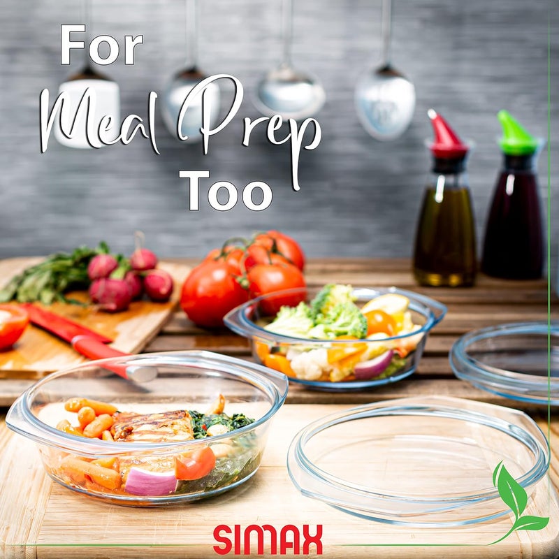 SIMAX Casserole Dish Set, Set of 2 Casserole Dish with Lid, Round Glass Cookware, Borosilicate Glass, Made In Europe 1 Qt and 1.5 Qt Baking Dishes - Image 4