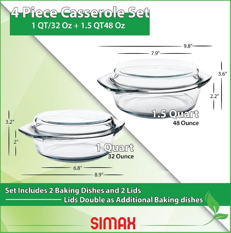 SIMAX Casserole Dish Set, Set of 2 Casserole Dish with Lid, Round Glass Cookware, Borosilicate Glass, Made In Europe 1 Qt and 1.5 Qt Baking Dishes - Image 5