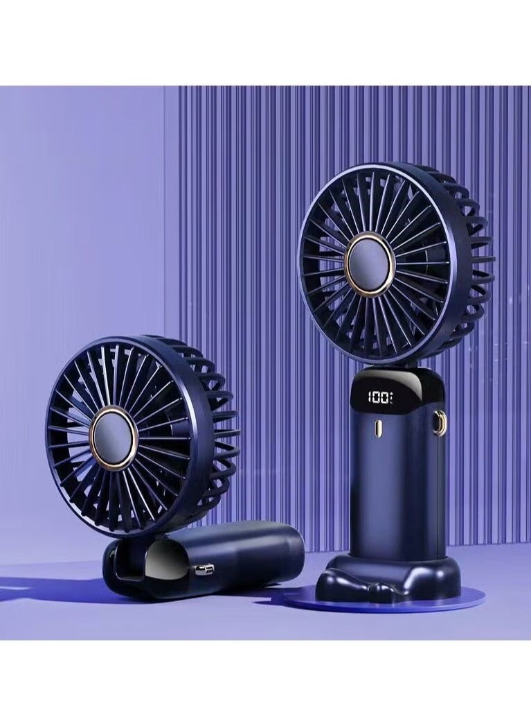 Portable Handheld Fan, Quiet Mini Fan, 3000 mAh USB Rechargeable Personal Fan, Battery Powered Desk Fan, 5 Speeds for Home, Travel, Commuting, Makeup, Office (Blue) - Image 1