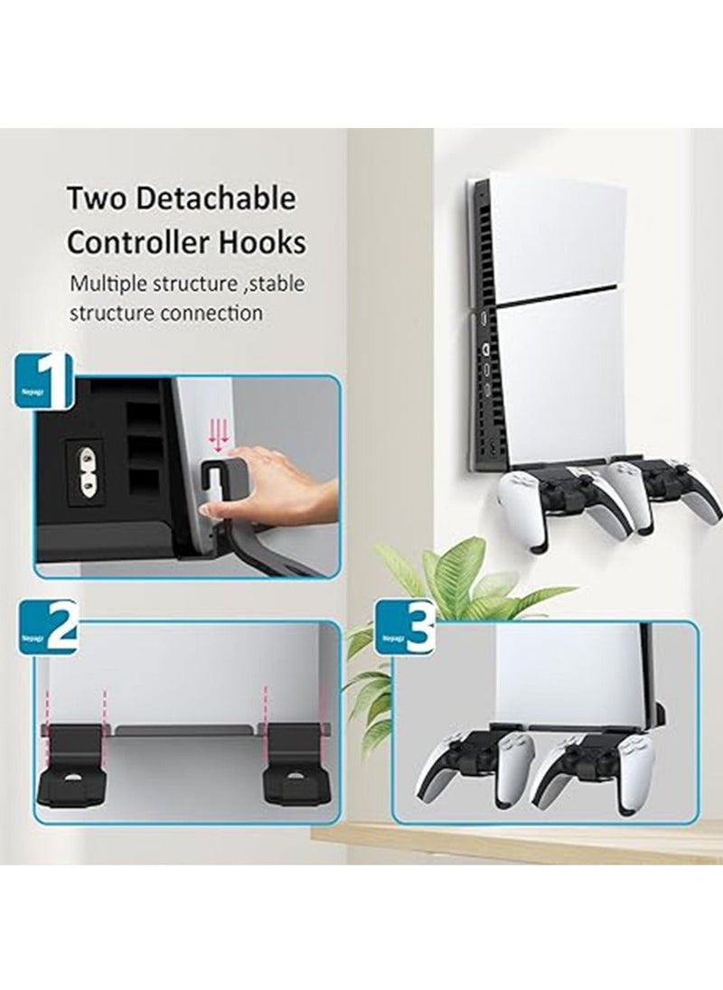 PGTECH - Wall Mount for PS5 Slim - Accessories PS5 Slim Digital/Disc Edition Console Floating Shelf Behind TV, with 2 Detachable Controllers Holder Rack, Solid Metal Stand Kit, Easy Installation - Image 1