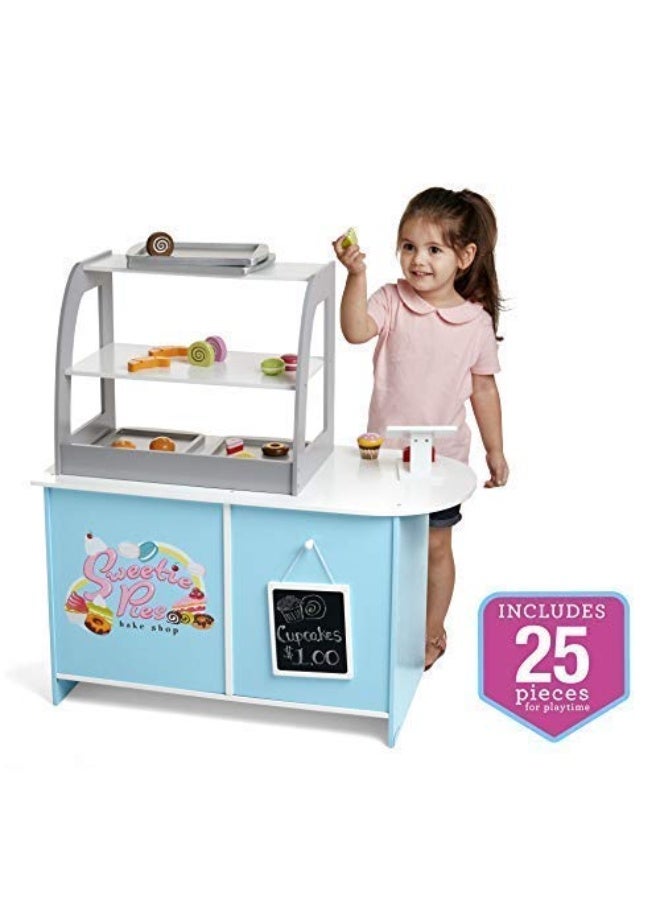 Svan Wooden Bakery Playset Pretend Stand for Kids - 25 Piece Bake Shop Counter w Food, Chalkboard, Cash Register, Trays - Durable Construction for Creative Playtime - Image 2