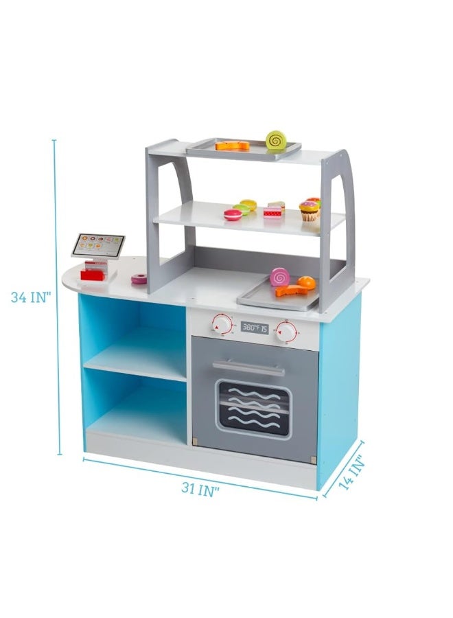 Svan Wooden Bakery Playset Pretend Stand for Kids - 25 Piece Bake Shop Counter w Food, Chalkboard, Cash Register, Trays - Durable Construction for Creative Playtime - Image 1