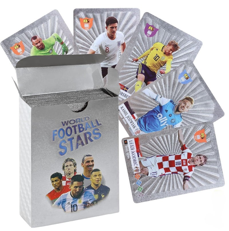 FowWelt Champions League Football Collector Cards – 55 PCS Unofficial Trading Card Game Pack For Kids & Fans | Soccer Cards For Boys, Girls, Gifting (Football Silver) - Image 1