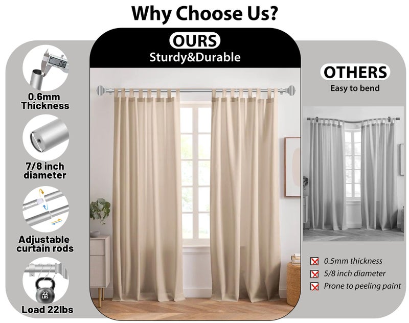 USFOOK Antique Silver Curtain Rod 32 to 58 Inch(2.6 to 4.8 ft) with Brackets, USFOOK 7/8 Inch Splicing Single Curtain Rods for Windows 20 to 54 In, Adjustable Decorative Curtain Pole with Square Finials - Image 5